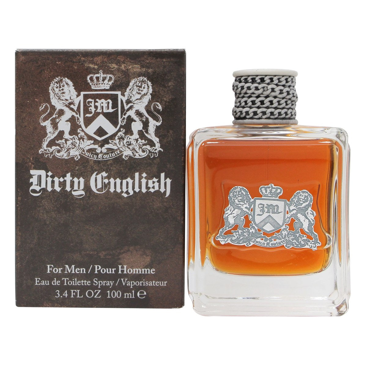Juicy Couture Dirty English Eau de Toilette 100 ml fra Juicy Couture – mørk glasflakon med sølvkæde og rå finish