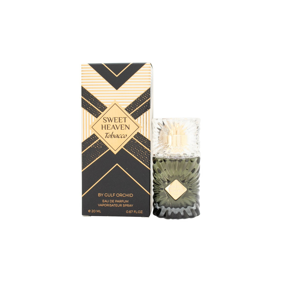 Gulf Orchid Sweet Heaven Tobacco Eau de Parfum 20 ml fra Gulf Orchid – mørk glasflaske med gyldent låg og orientalsk design.