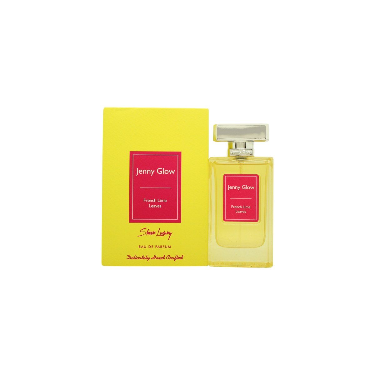 Jenny Glow French Lime Leaves Eau de Parfum 80 ml – klar rektangulær glasflaske med sølvprop og enkel etiket