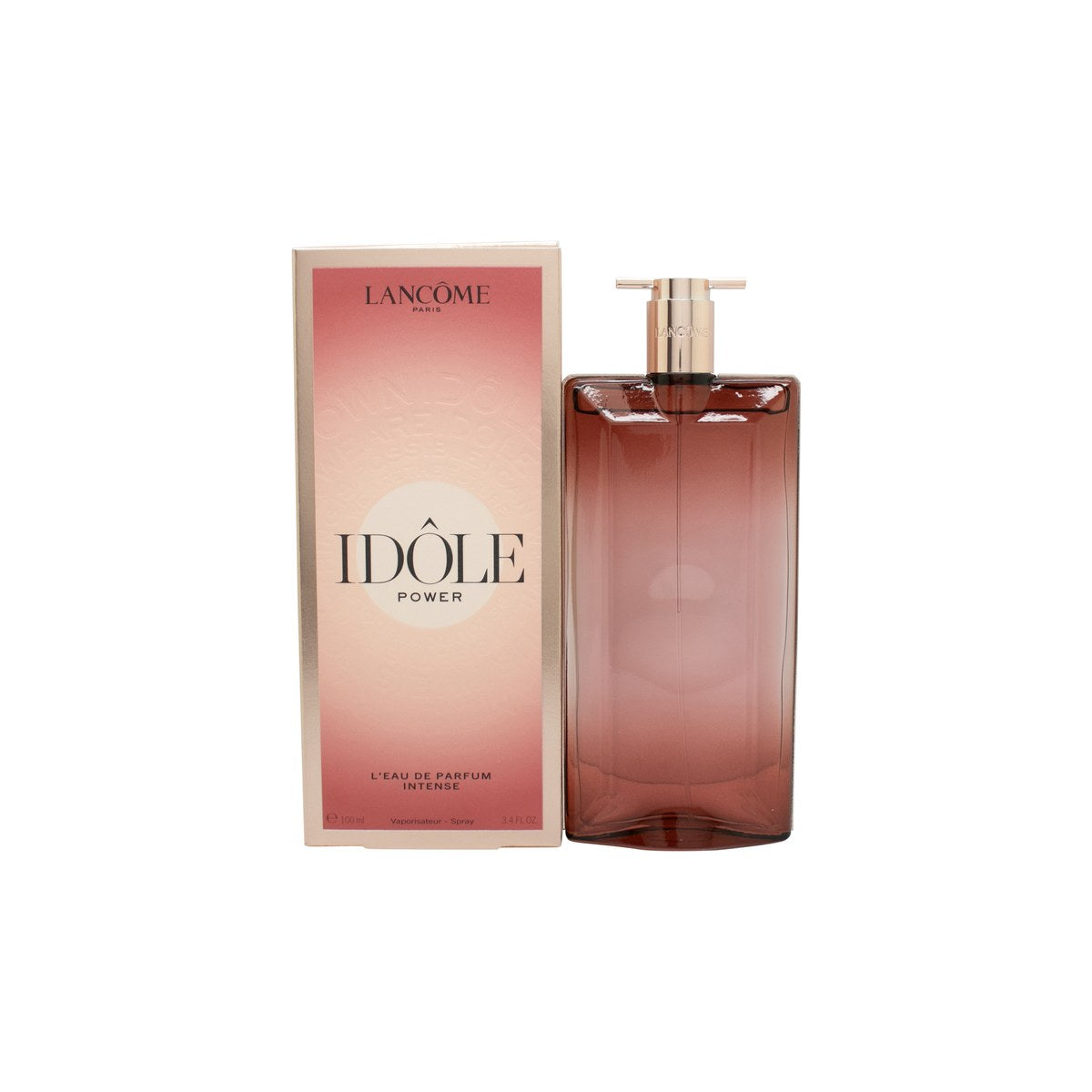 Lancôme Idôle Power L’Eau de Parfum Intense 100 ml – slank rosatonet glasflaske med sort låg og minimalistisk design