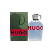 Hugo Eau De Toilette, Hugo Boss, 200 ml – grøn, gennemsigtig flaskedesign med sort låg og rød logo-strop