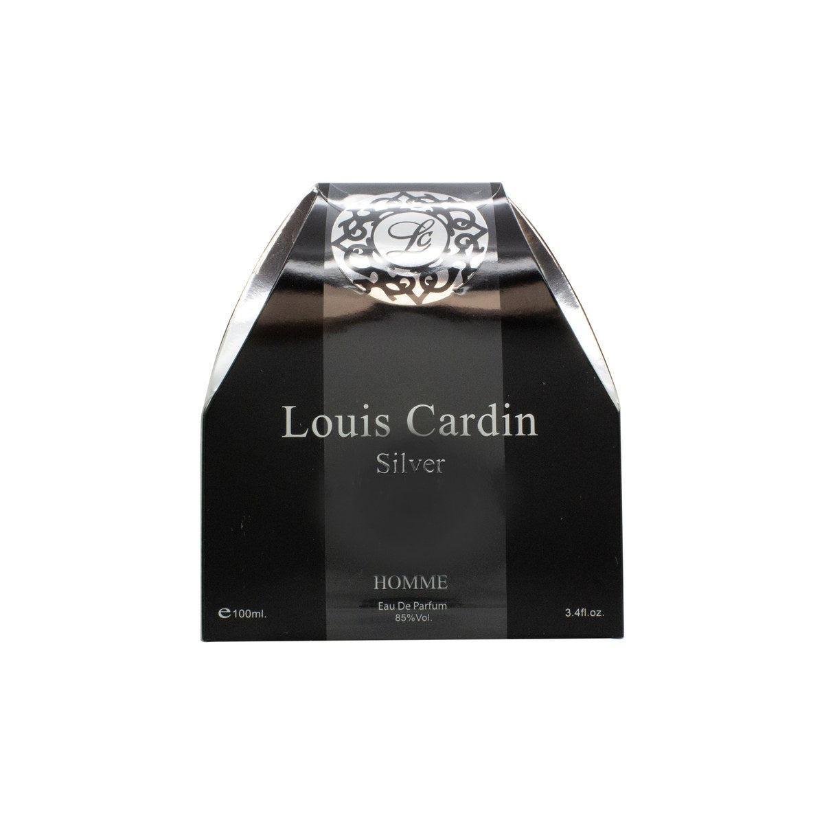 Louis Cardin Silver Eau de Parfum, Louis Cardin, 100 ml – sølvfarvet flakon i blankt metallook med sort låg og skarpe kanter