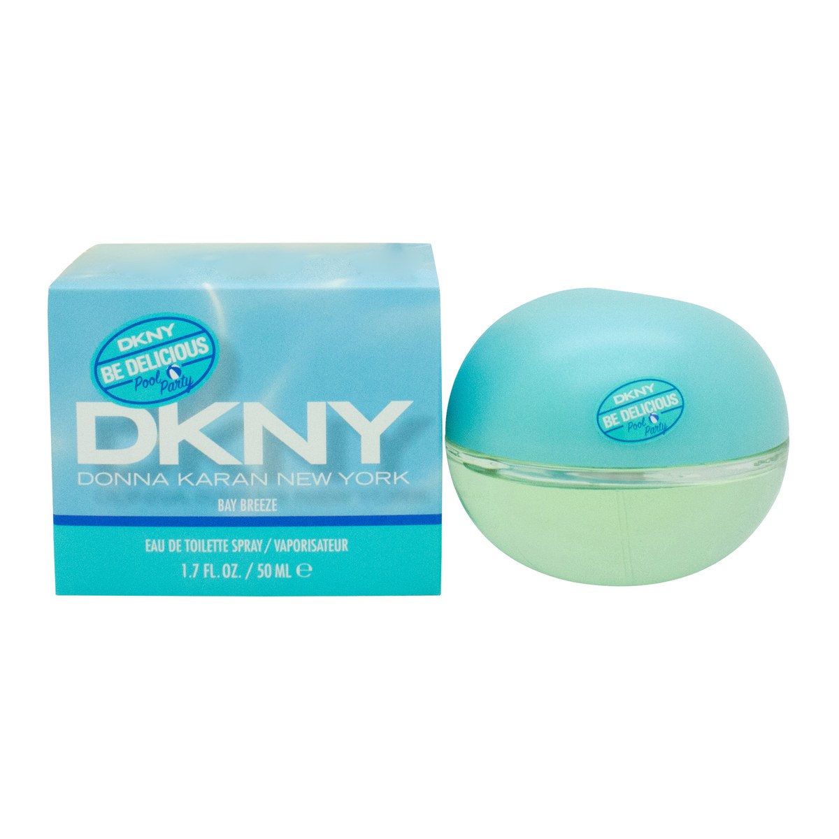 DKNY Be Delicious Bay Breeze Eau de Toilette 50 ml – rund turkisblå æbleformet glasflakon med sølvfarvet top