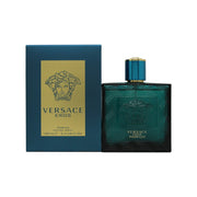 Versace Eros Parfum Parfum 100ml fra Versace i 100 ml flakon, turkis glas med gyldent Medusa-emblem og kantet design.