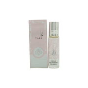 Lattafa Yara Rollerball 10ml, Lattafa, 10 ml – lyserød cylindrisk glasflaske med sølvfarvet kuglerulle og låg.