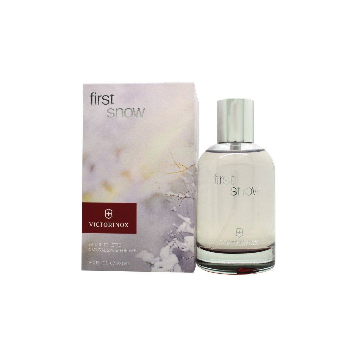 Swiss Army First Snow Eau de Toilette 100ml Swiss Army Victorinox, klar glasflakon med sølv låg og enkel hvid etiket