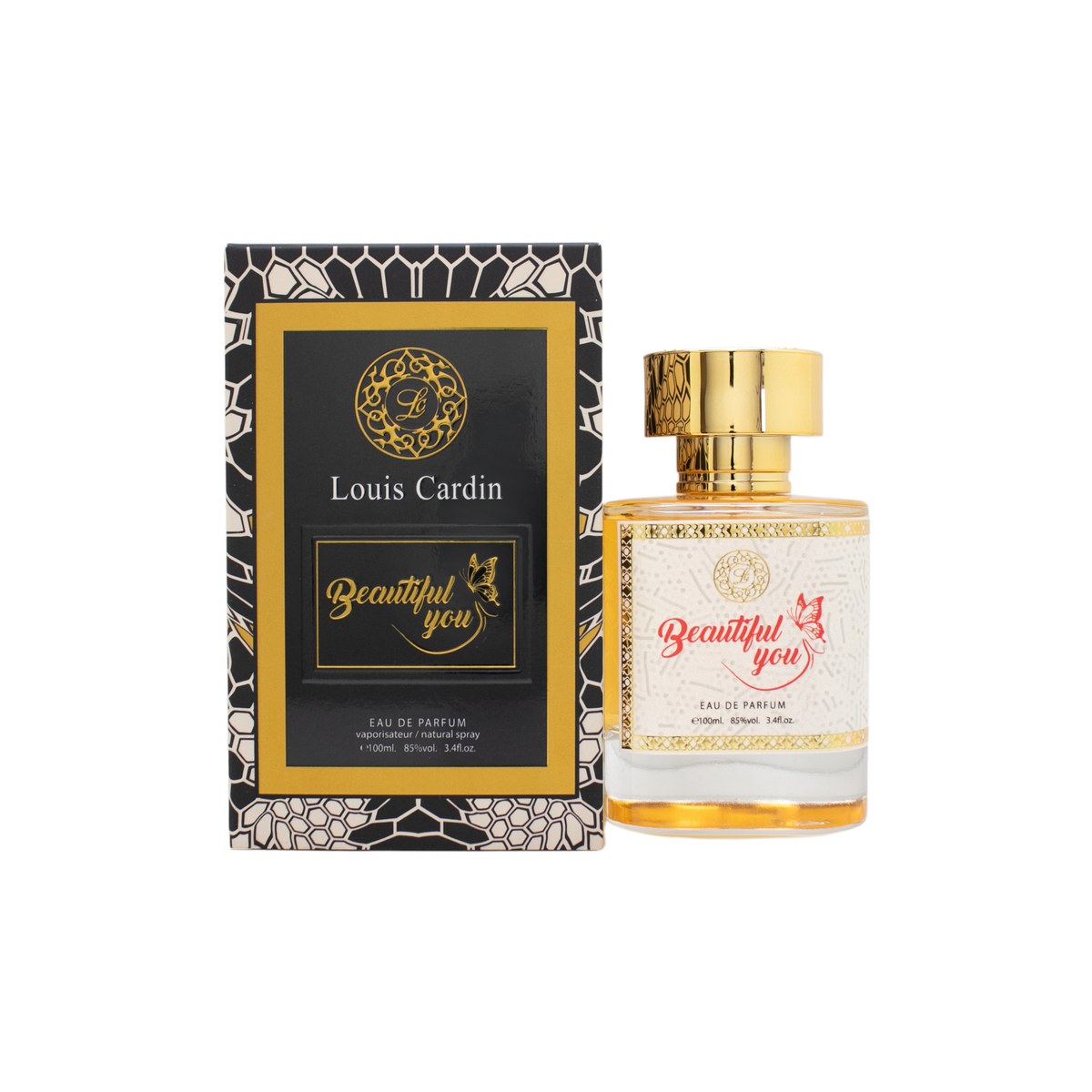 Louis Cardin Beautiful You Eau de Parfum 100 ml fra Louis Cardin i klar glasflaske med rosatonet væske og sølvfarvet låg