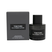 Tom Ford Eau D'Ombré Leather Eau De Toilette, Tom Ford 50 ml, mat sort rektangulær flakon med cylindrisk låg og beige etiket.