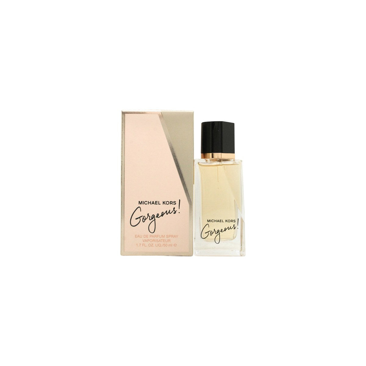 Gorgeous! Eau De Parfum Michael Kors 50 ml, facetteret klar krystalflakon med rosaguldsdetaljer og sort låg