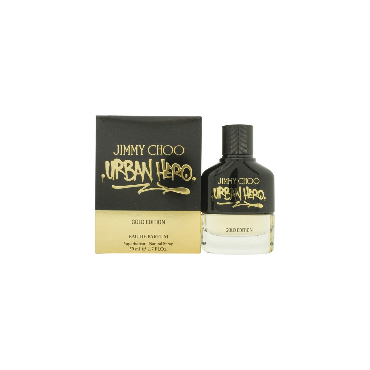 Jimmy Choo Urban Hero Gold Edition Eau de Parfum, Jimmy Choo, 50 ml – sort flakon i sort og guld med spejlende logo