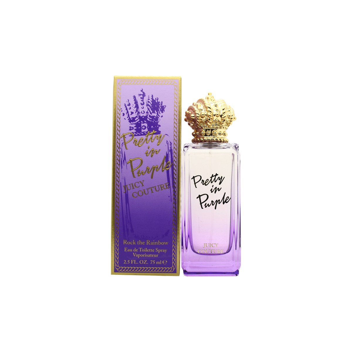 Juicy Couture Pretty In Purple Eau de Toilette 75 ml fra Juicy Couture, lilla glasflaske med facetter og guldkæde om halsen