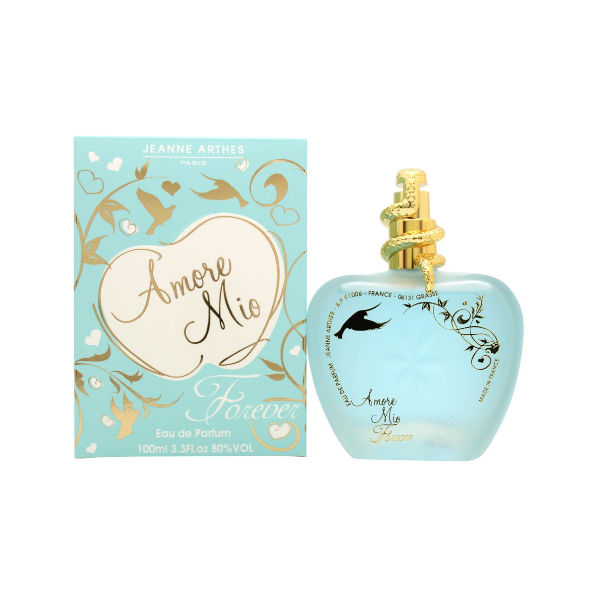 Jeanne Arthes Amore Mio Forever Eau de Parfum 100 ml – pink hjerteformet flakon med guldkap og blød farvegradient