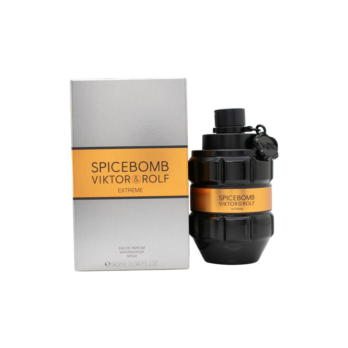 Viktor & Rolf Spicebomb Extreme Eau de Parfum 90 ml – mørk ravfarvet granatformet flakon med sort bånd og metalring