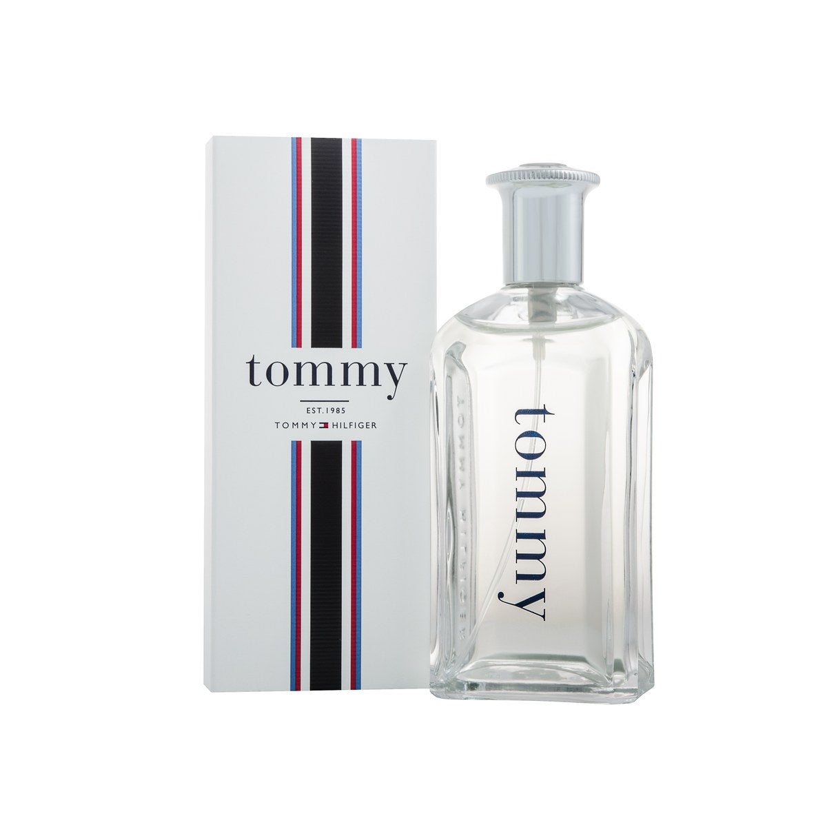 Tommy Eau De Toilette, Tommy Hilfiger 100 ml – klar glasflaske med bløde kurver, sølvfarvet låg og diskret logo