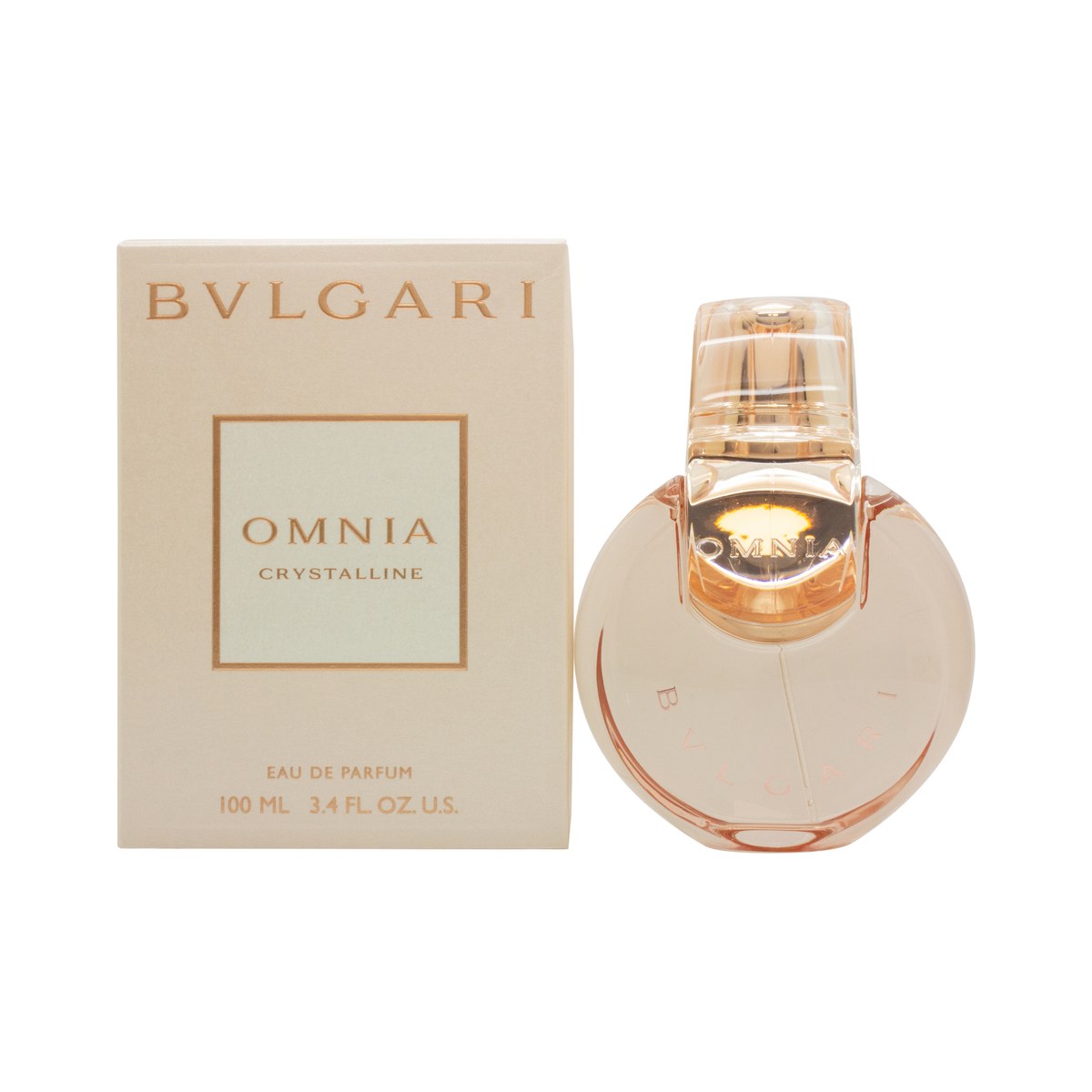 Bvlgari Omnia Crystalline Eau de Parfum 100 ml – klar oval glasflaske med sølvdetaljer og dobbelt ring-design