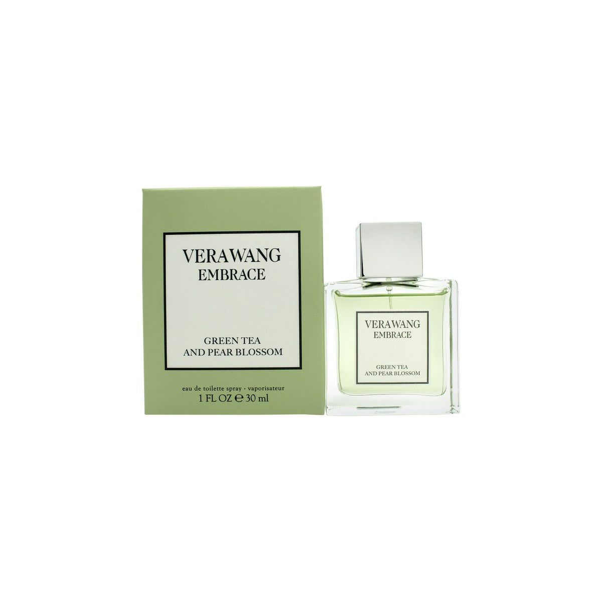 Vera Wang Embrace Green Tea & Pear Blossom Eau de Toilette 30 ml – klar glasflakon med lysegrøn væske og sølvfarvet låg