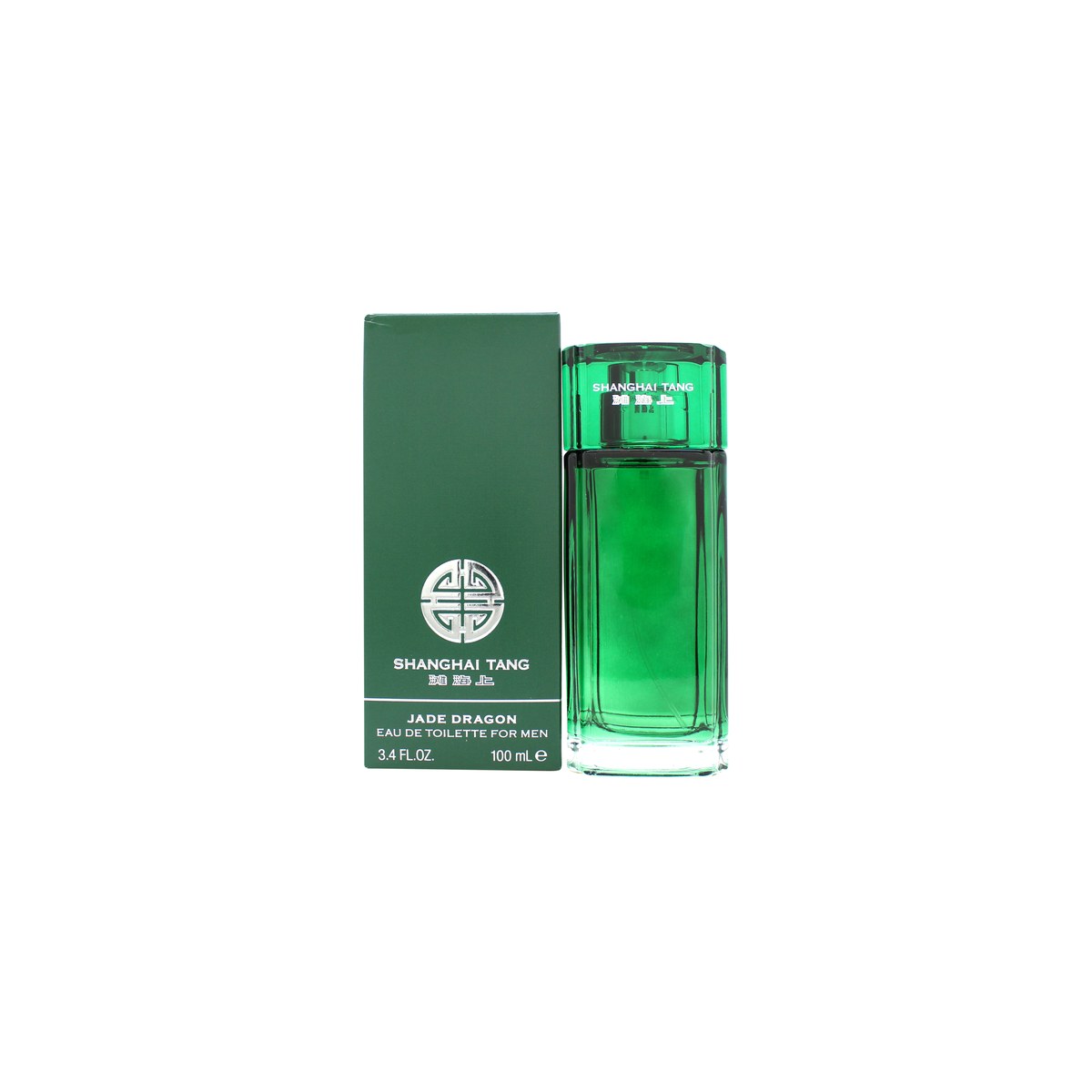 Shanghai Tang Jade Dragon Eau de Toilette 100 ml – klar, firkantet glasflaske med grøn drage og sølvlåg