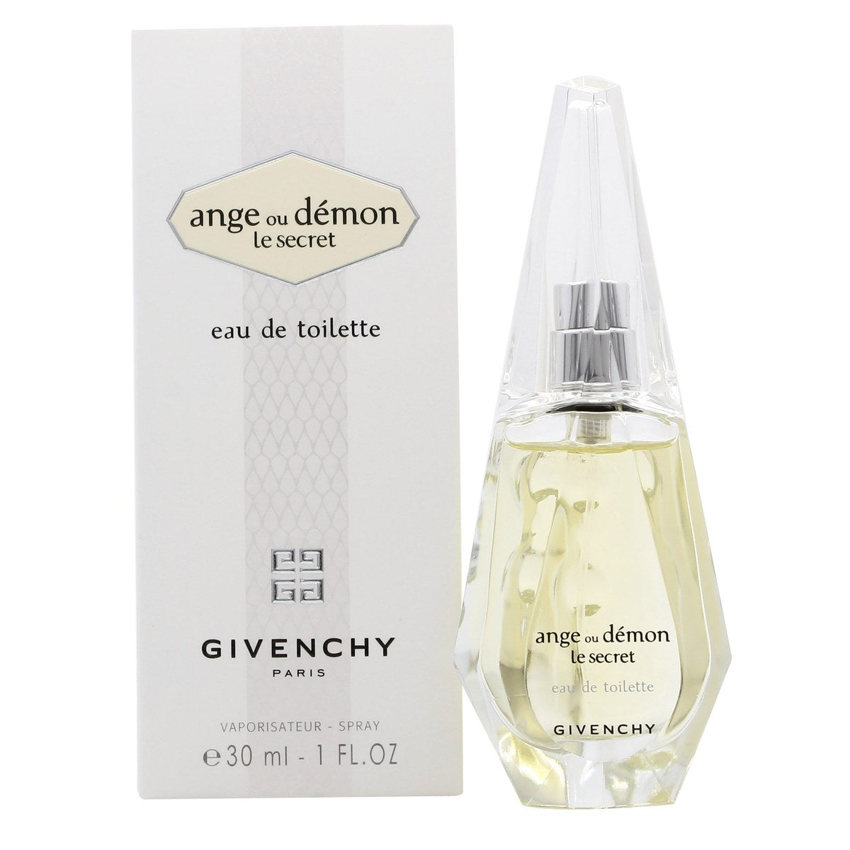 Givenchy Ange Ou Demon Le Secret Eau de Toilette 30ml fra Givenchy i lys rosa glasflaske med sølvfarvet låg og slank silhuet.