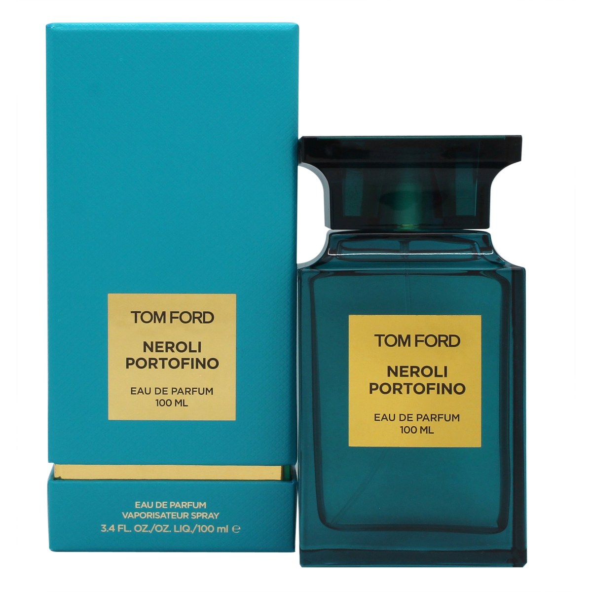 Tom Ford Private Blend Neroli Portofino Eau de Parfum 100 ml – turkis, firkantet flakon med guldetiket og sort låg