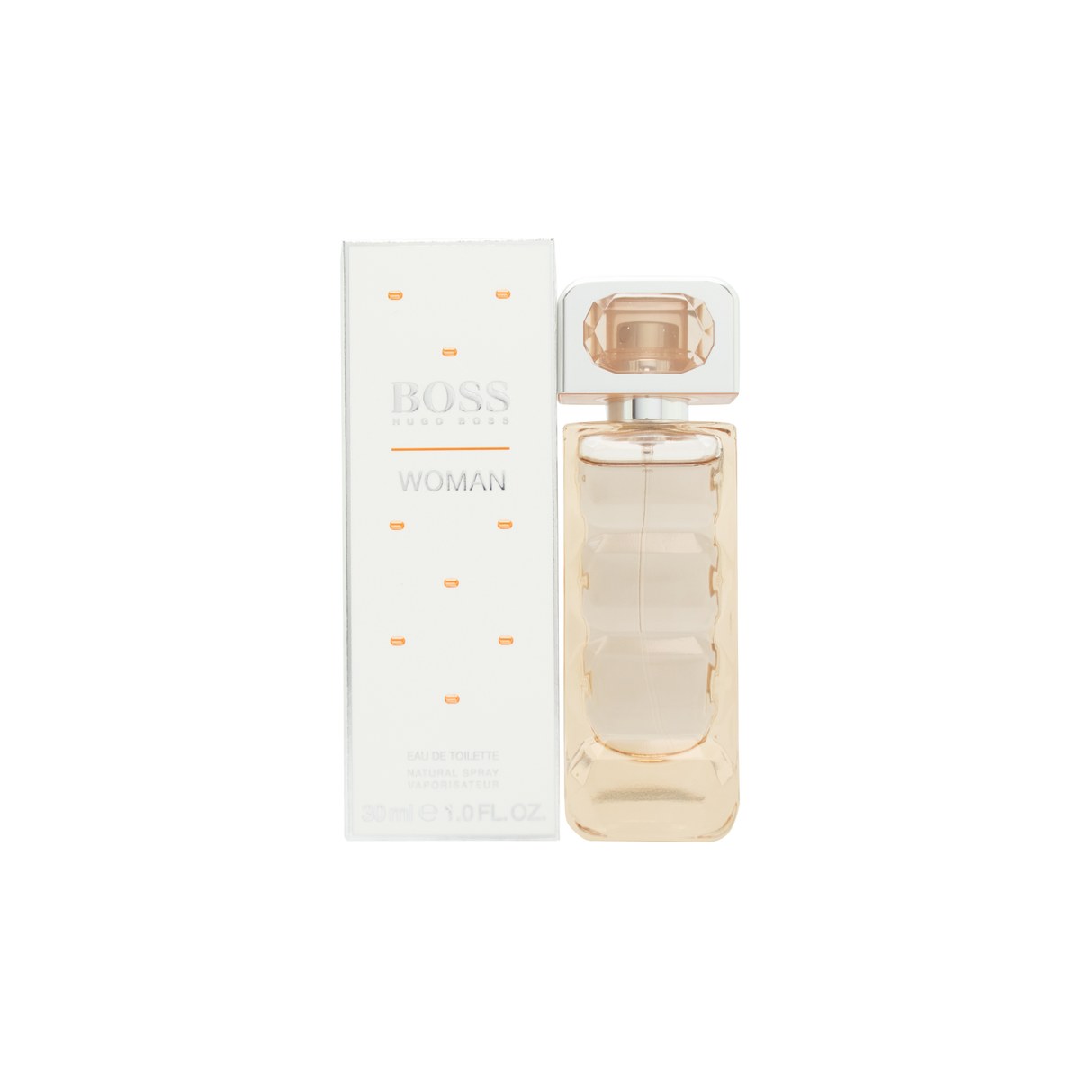 Boss Orange Woman Eau De Toilette, Hugo Boss, 30 ml – klar glasflakon med bløde kurver, orange tone og sølvfarvet låg