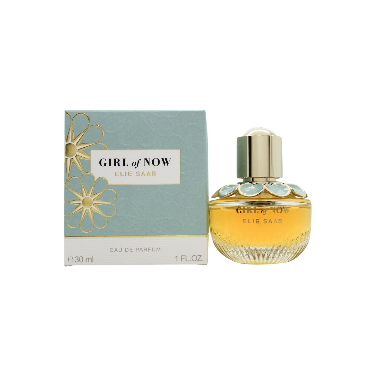 Girl Of Now Eau De Parfum, Elie Saab, 30 ml, facetteret glasflaske i ravfarvet tone med blå blomsterformet låg