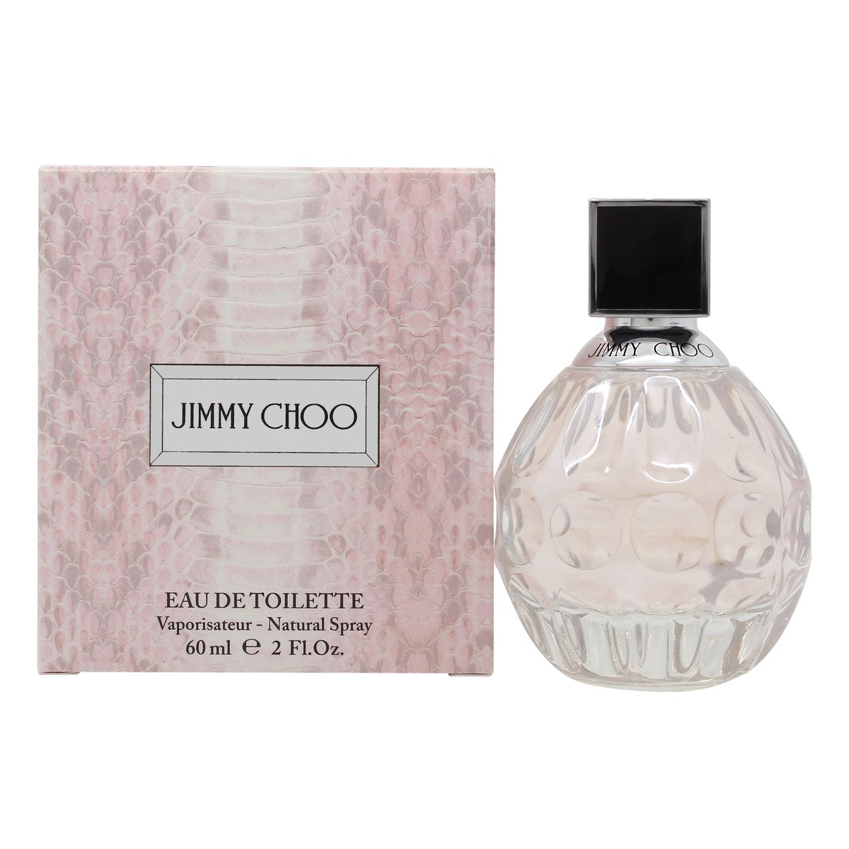 Jimmy Choo Eau de Toilette 60ml i kvadratisk glasflakon med gylden tone, facetslebet låg og feminint design.