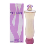 Versace Woman Eau de Parfum 100ml – Versace 100 ml i klar, buet glasflakon med lilla parfume og sølvlåg