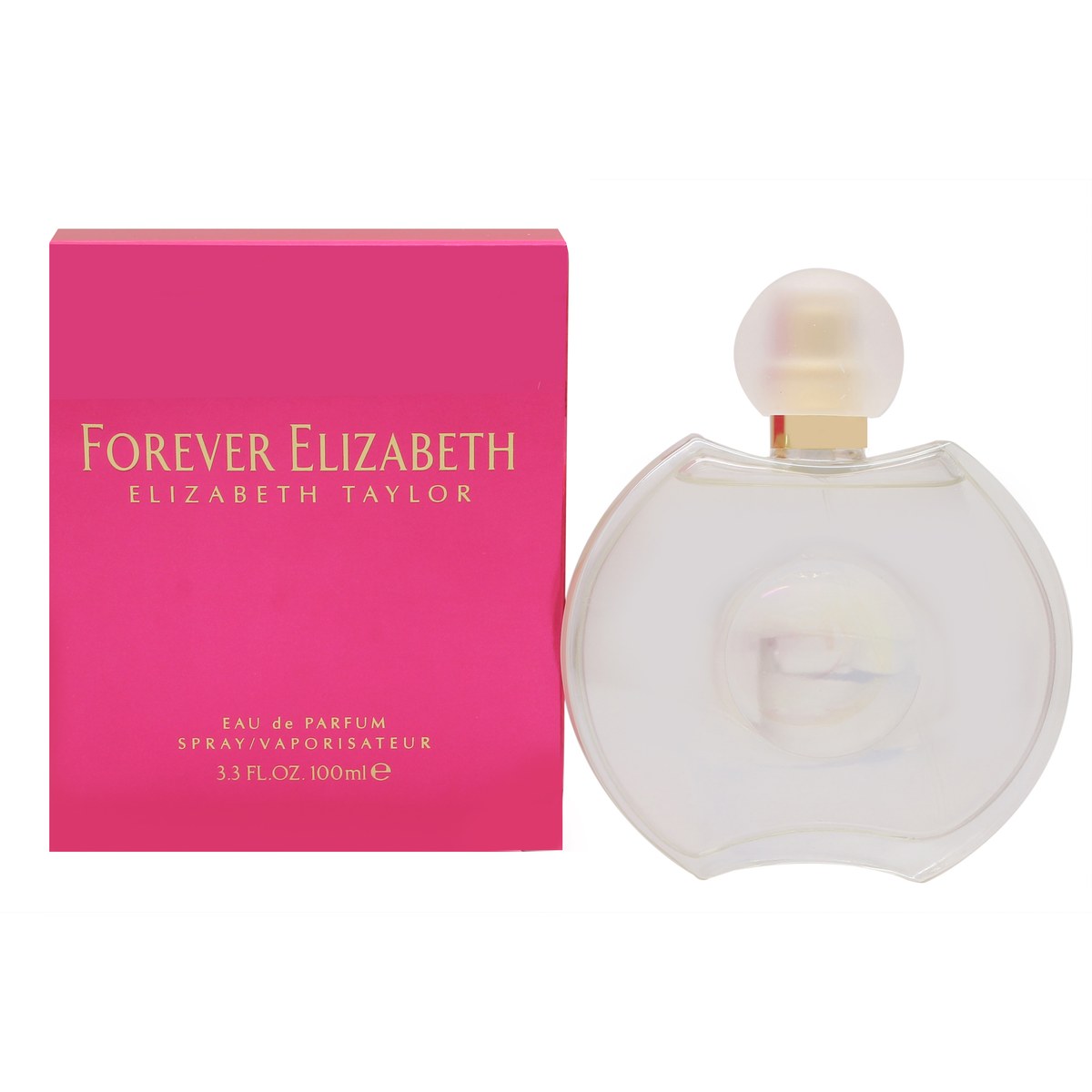 Elizabeth Taylor Forever Elizabeth Eau de Parfum 100 ml, klar slank flakon med lyse lilla toner og sølvfarvet låg.