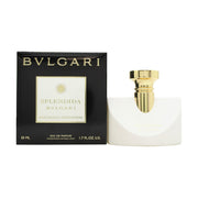 Bvlgari Splendida Patchouli Tentation Eau de Parfum, Bvlgari 50 ml – bordeaux glasflaske med guldfarvet detalje og sort låg.