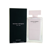 For Her Eau De Parfum, Narciso Rodriguez, 100 ml – klar glasflaske med geometrisk form og blød nude-pink indre