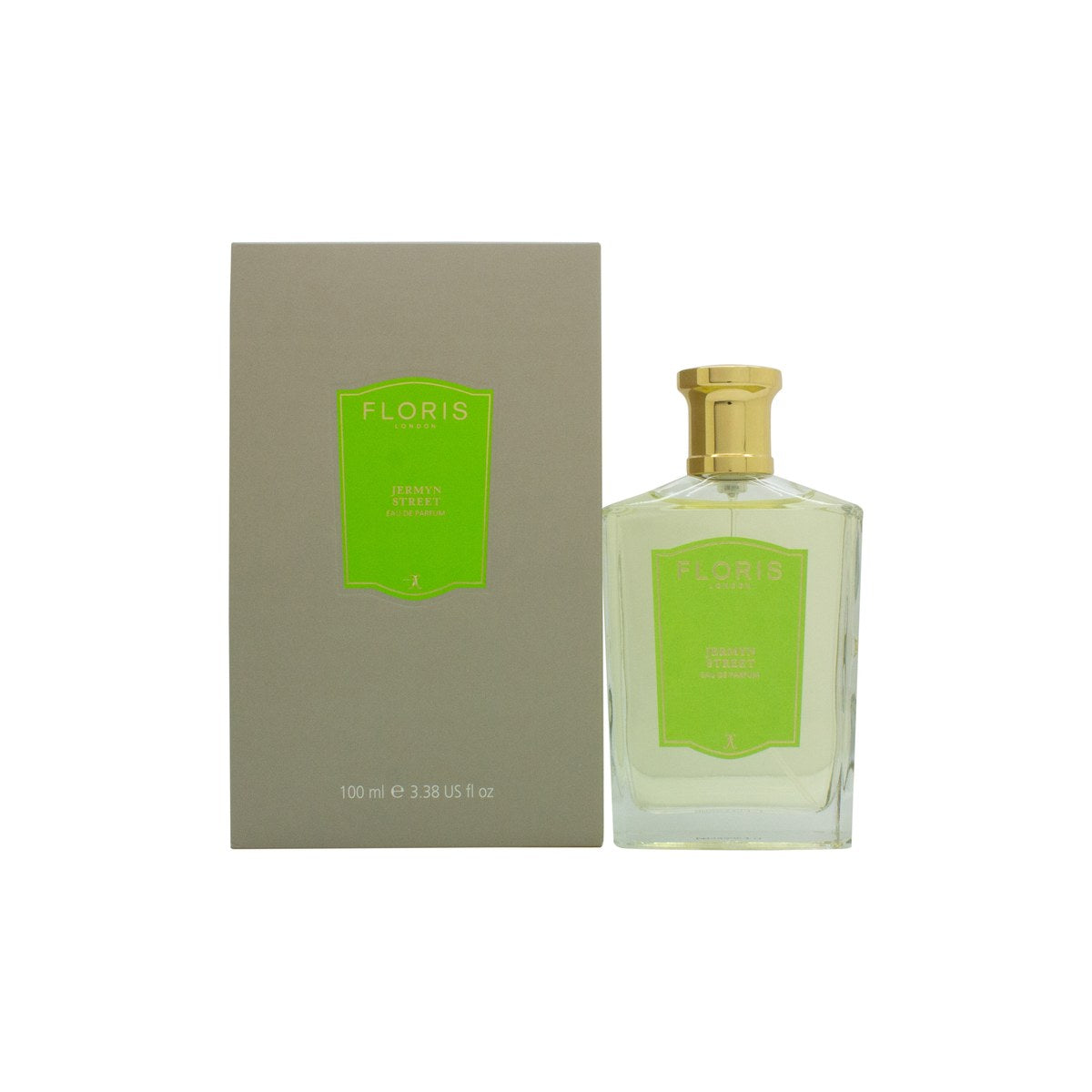 Floris Jermyn Street Eau de Parfum 100 ml, Floris – klar glasflaske med sølvkork og hvid etiket i klassisk design