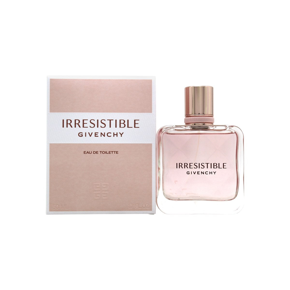 Givenchy Irrésistible Givenchy Eau de Toilette, Givenchy, 50 ml – slank rosafarvet glasflaske med facetslebne sider og sølvfarvet låg