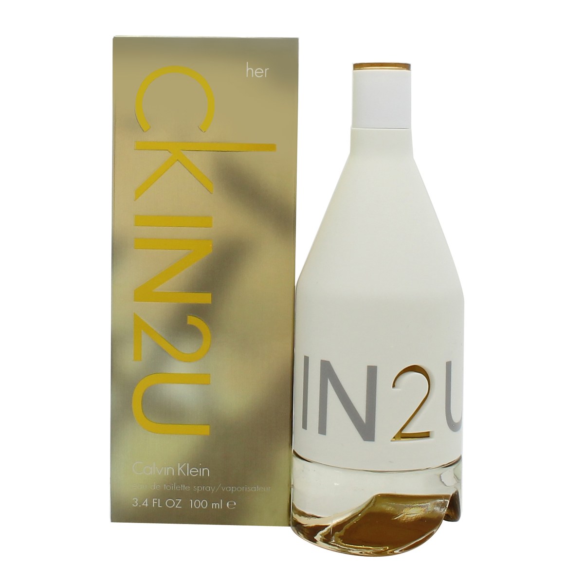 Calvin Klein IN2U Eau de Toilette 100 ml fra Calvin Klein – slank, mat hvid flakon med CK-logo og sølvforstøver