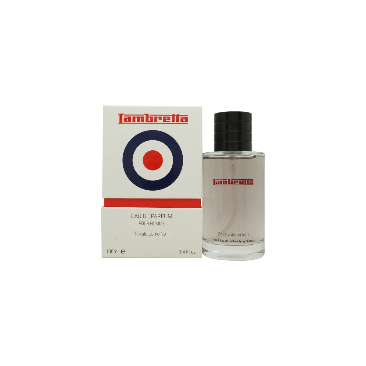 Lambretta Privato Uomo No.1 Eau de Parfum 100 ml fra Lambretta, mørk rektangulær glasflaske med sort låg og enkelt design