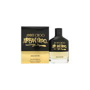Jimmy Choo Urban Hero Gold Edition Eau de Parfum 100 ml flakon i sort og guld med kantet design og logo
