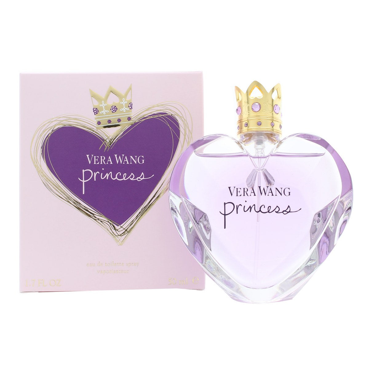Vera Wang Princess Eau de Toilette 50 ml – hjerteformet lilla glasflaske med guldkronelåg og facetteret design