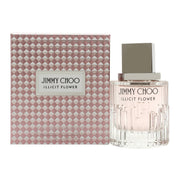 Illicit Flower Eau De Toilette, Jimmy Choo, 40 ml – klar facetslebet glasflaske med blomsterform og sølvfarvet låg