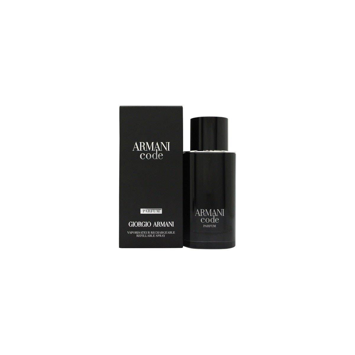 Giorgio Armani Armani Code Parfum 75 ml fra Giorgio Armani i mørkeblå, cylinderformet flakon med sort hætte og minimalistisk design