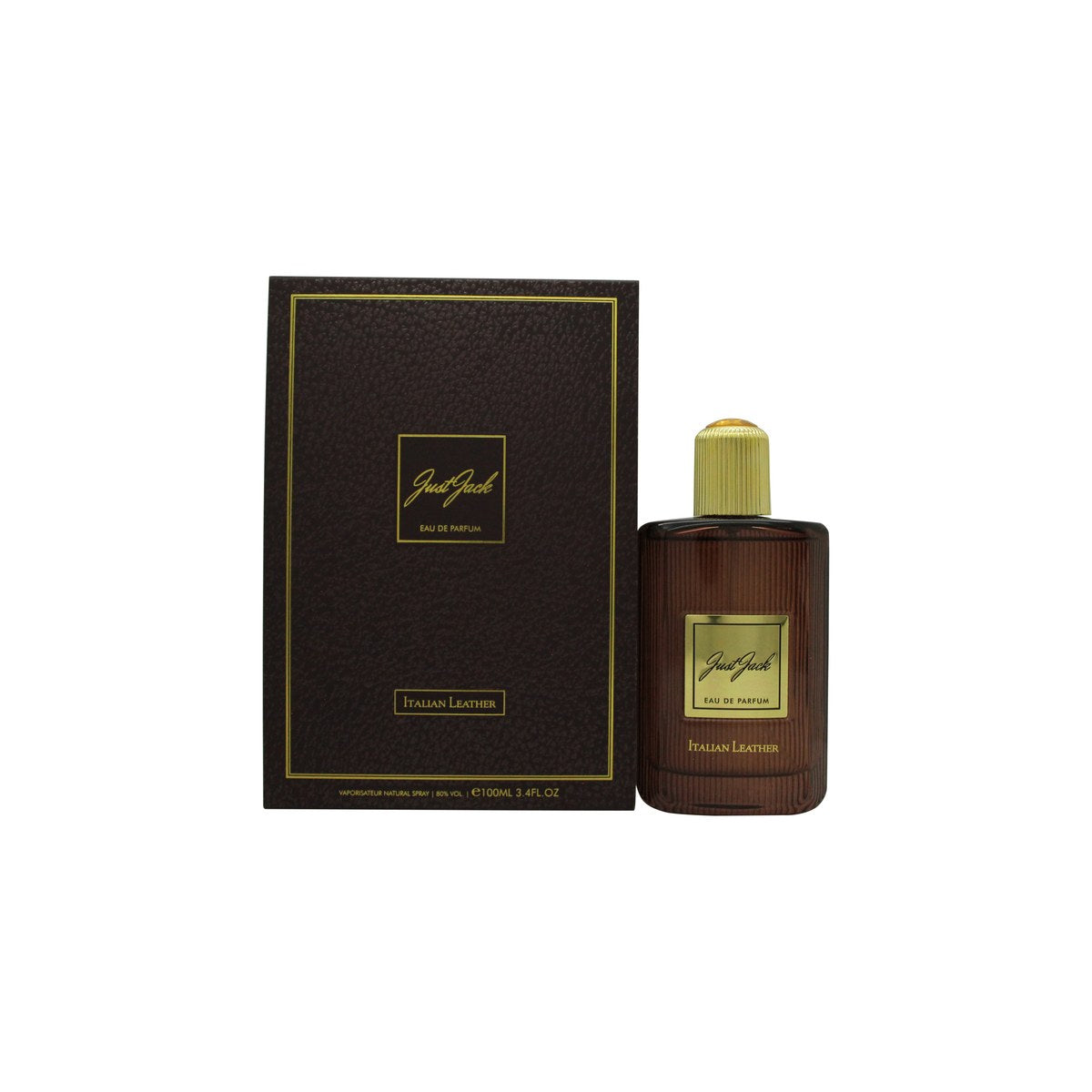 Just Jack Italian Leather Eau de Parfum, Just Jack, 100 ml – sort rektangulær flakon med guldetiket og sort låg
