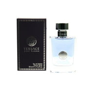 Versace Pour Homme Eau De Toilette, Versace, 50 ml – klar rektangulær flaske med lyseblå duft, sølvfarvet låg og Medusa-logo