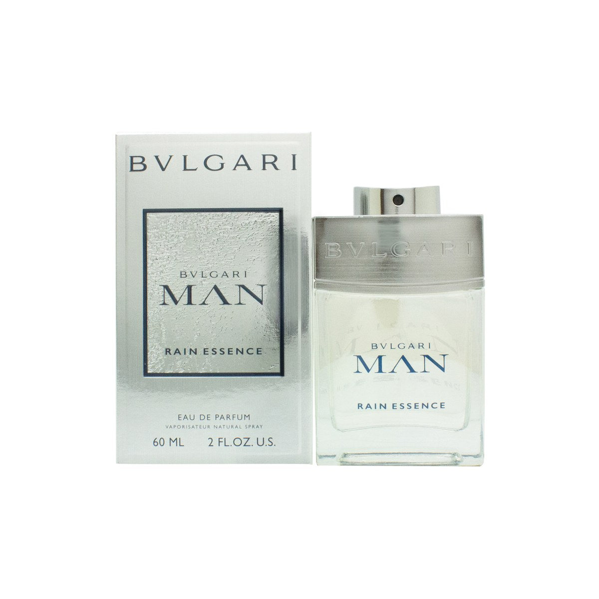 Bvlgari Man Rain Essence Eau de Parfum 60 ml, Bvlgari – klar glasflaske med blå gradient og sølv prop i minimalistisk design