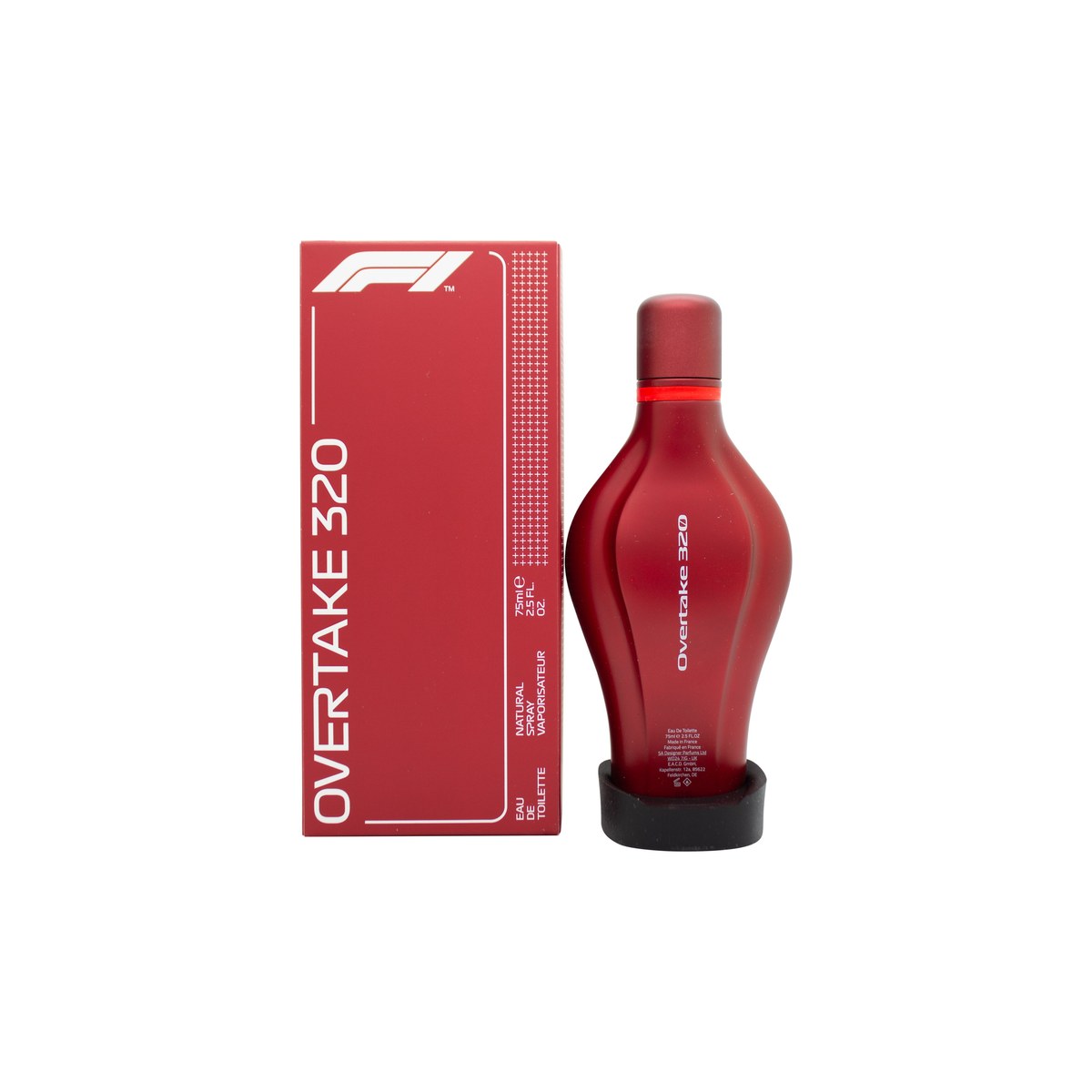F1 Parfums Overtake 320 Eau de Toilette 75 ml – klar glasflakon med sort låg og sporty, minimalistisk design