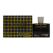 Louis Cardin Illusion Gold Eau de Parfum 100 ml – gylden, kantet glasflakon med sort låg og blank guldfinish.