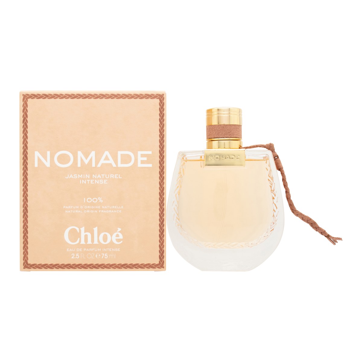 Chloé Nomade Jasmin Naturel Intense Eau de Parfum Intense 75 ml – ravfarvet rund flakon med gylden hætte og flettet bånd