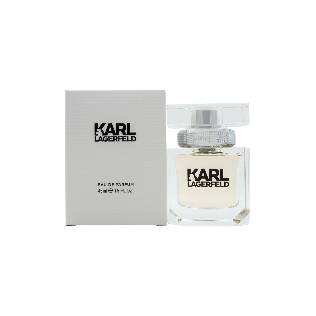 Karl Lagerfeld Karl Lagerfeld for Her Eau de Parfum 45 ml – slank, lysrosa flaske i klart glas med sort låg og logo