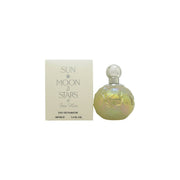 United Colors & Prestige Beauty Sun Moon Stars Eau de Parfum 100 ml, rund mørkeblå flakon med gyldne stjerner og solmotiv
