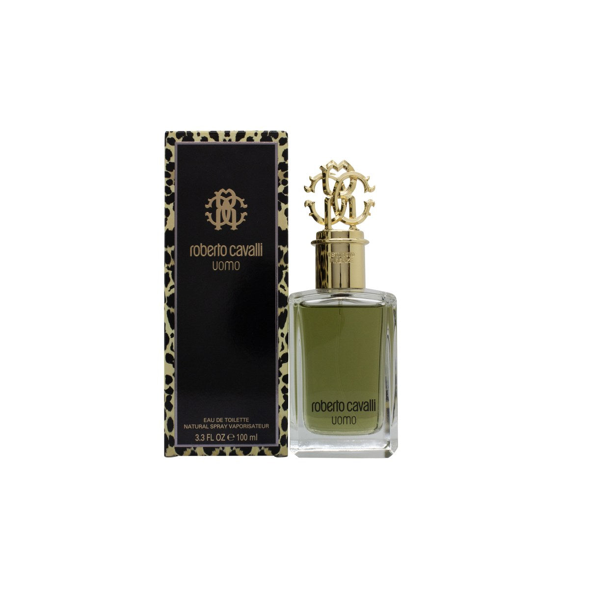 Roberto Cavalli Uomo Eau De Toilette Roberto Cavalli 100 ml, sort flakon med krokodilleprægede sider og maskulint design