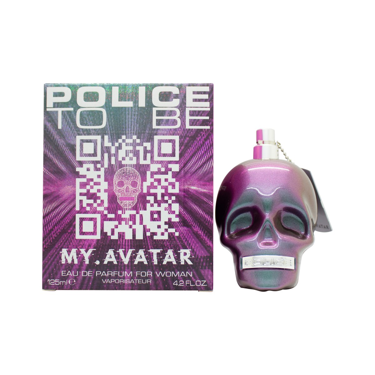 Police To Be My Avatar For Woman Eau De Parfum 125 ml, kranieformet flakon i transparent rosa-lilla med futuristisk design
