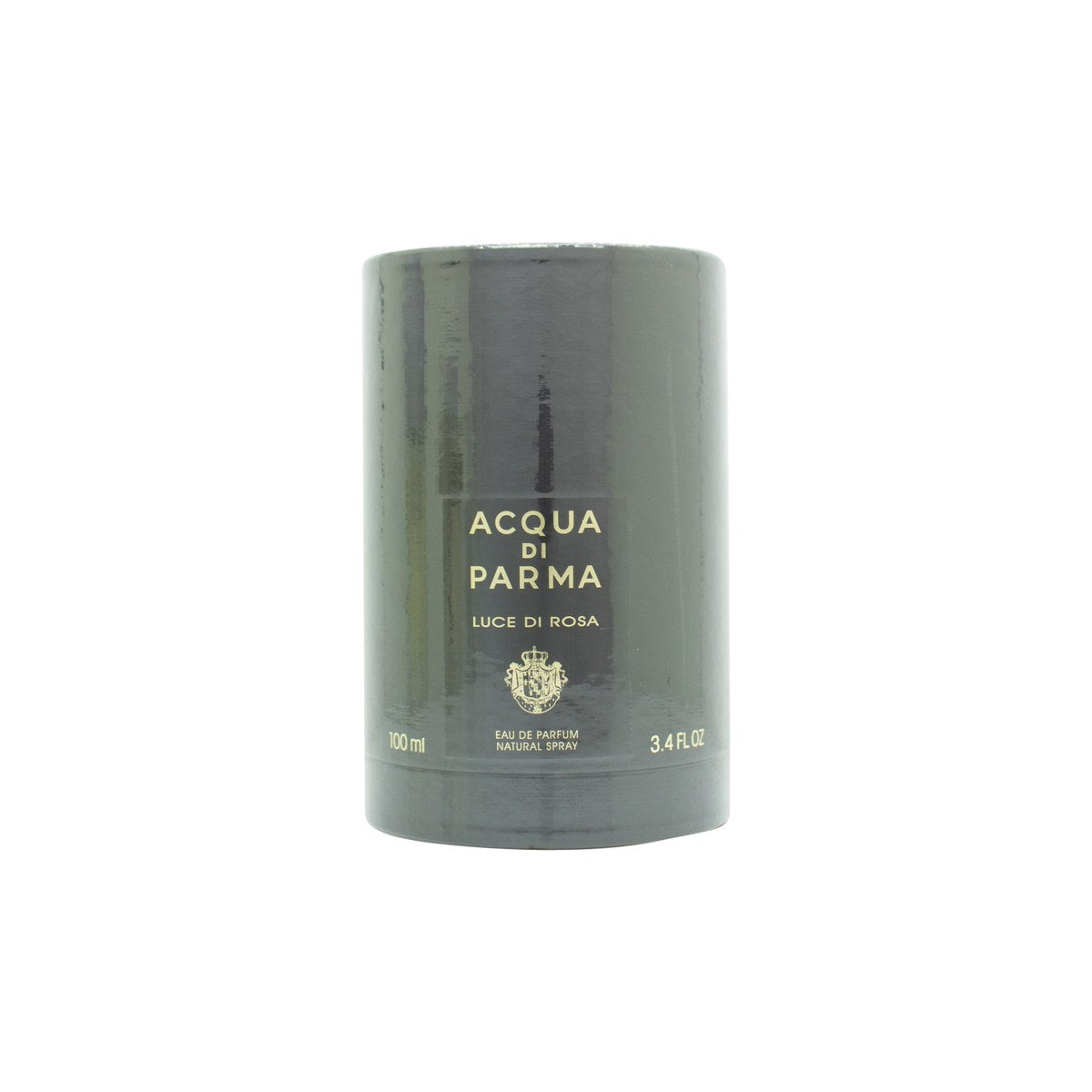 Acqua di Parma Luce di Rosa Eau de Parfum 100 ml – solgul, cylindrisk flakon i glas med sort låg og gyldent våbenskjold
