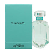 Tiffany & Co Eau de Parfum 75 ml – klar, facetslebet glasflaske med lyseblå duft og sølvfarvet låg inspireret af diamantdesign.